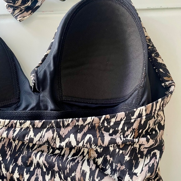 Badgley Mischka One-Piece Halter Bathing Suit, Animal Print Maillot - Picture 5 of 10